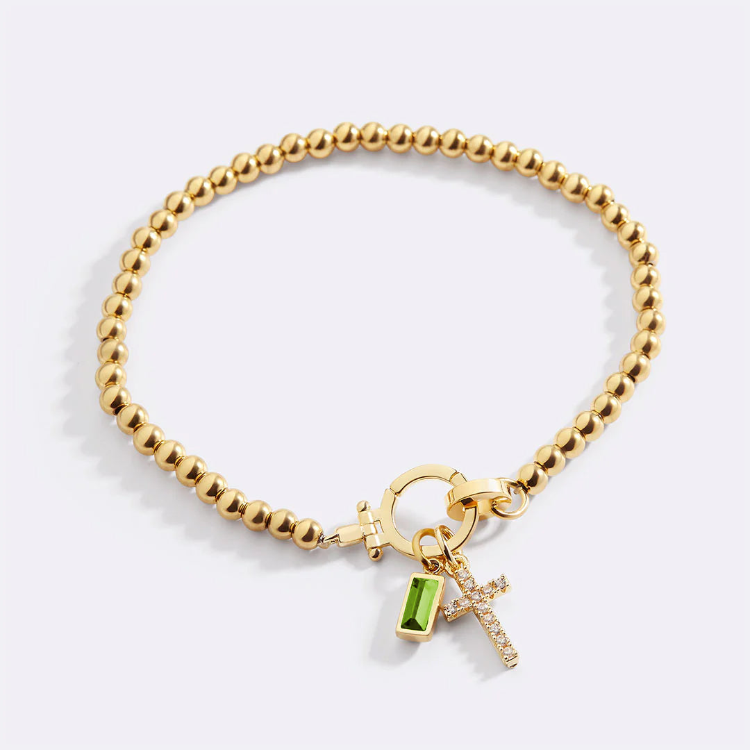 Birthstone Cross Charm Layering Bracelet