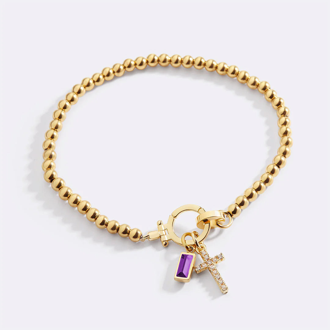 Birthstone Cross Charm Layering Bracelet