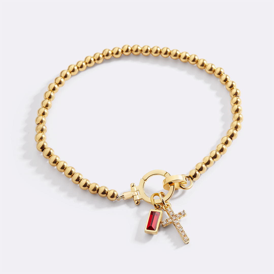 Birthstone Cross Charm Layering Bracelet
