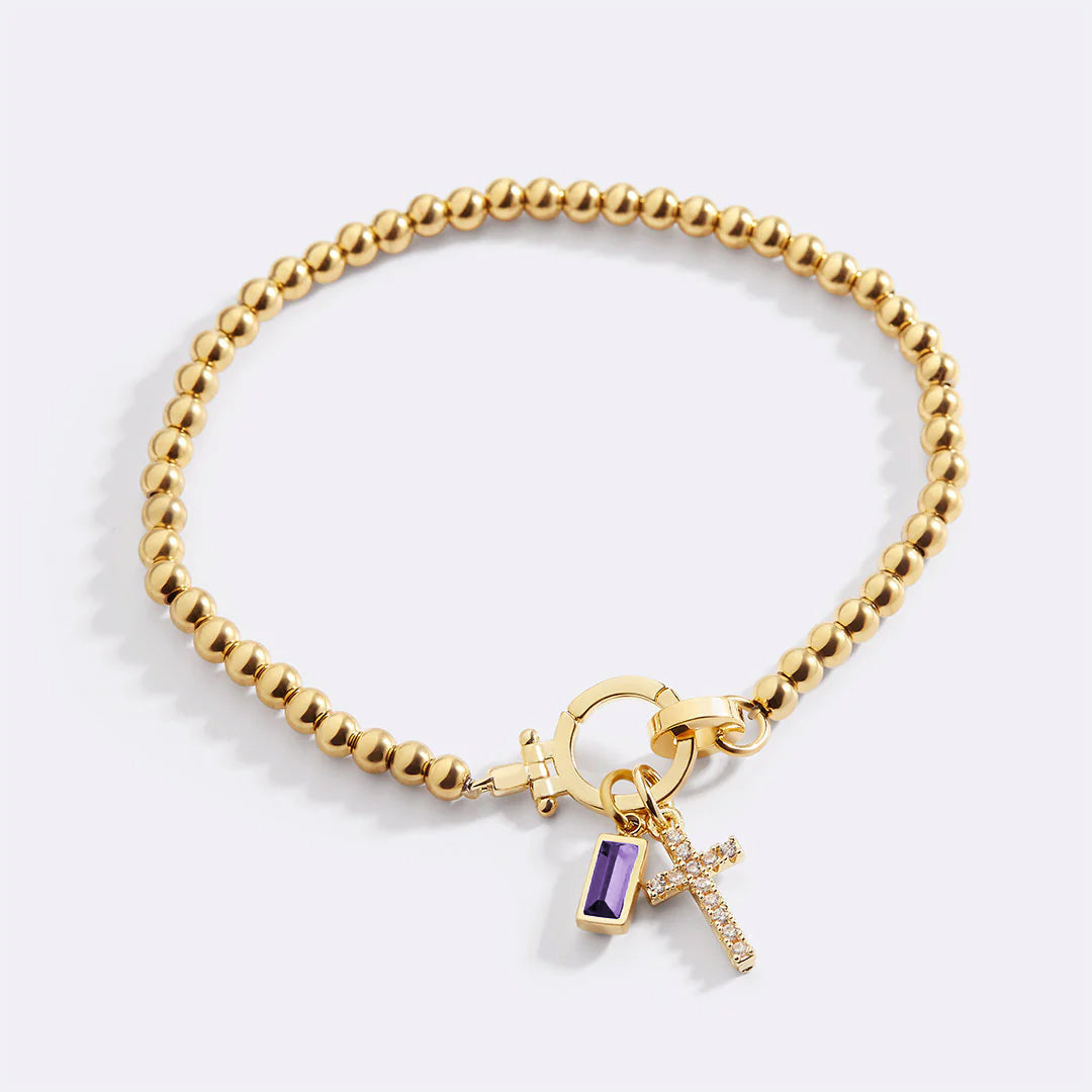 Birthstone Cross Charm Layering Bracelet