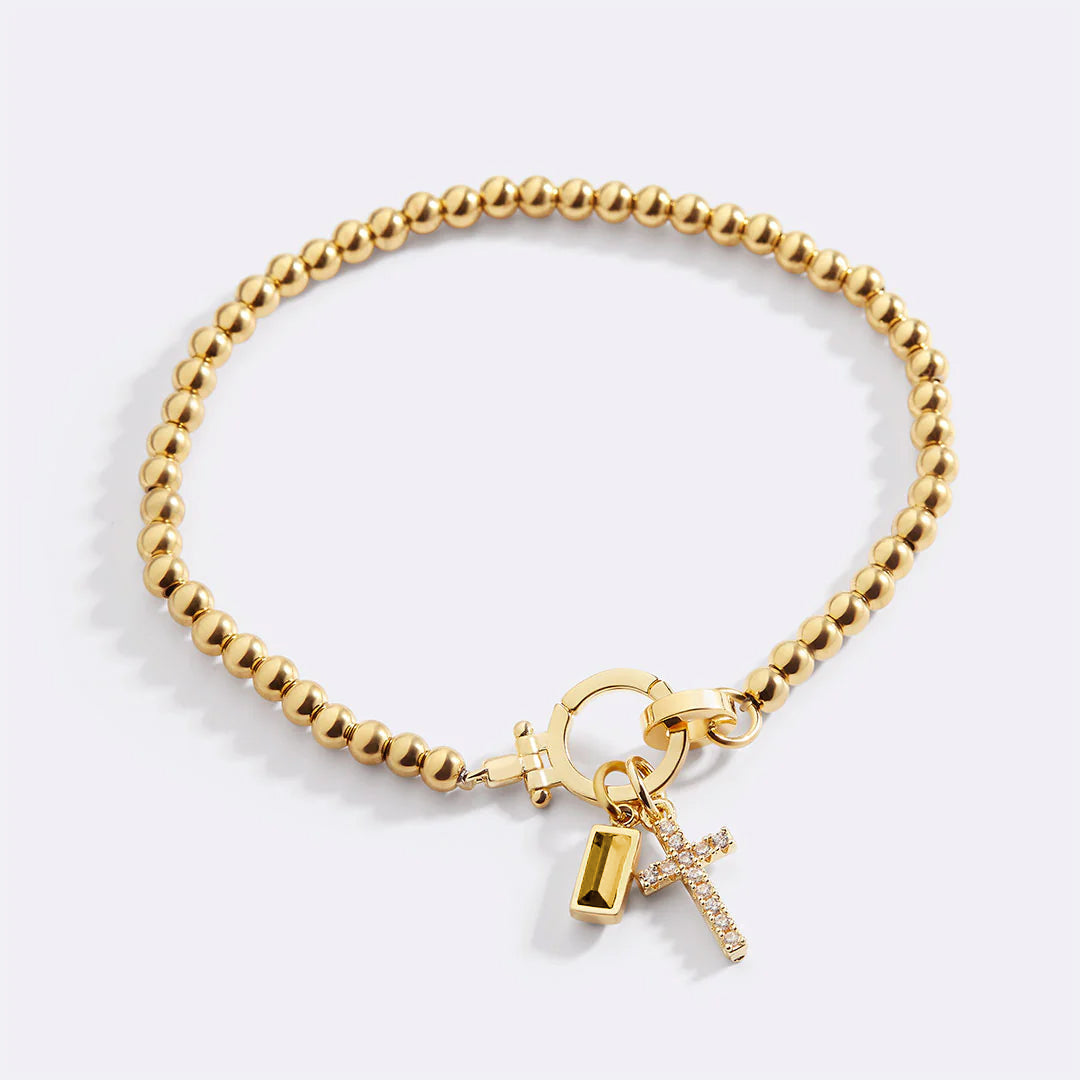 Birthstone Cross Charm Layering Bracelet