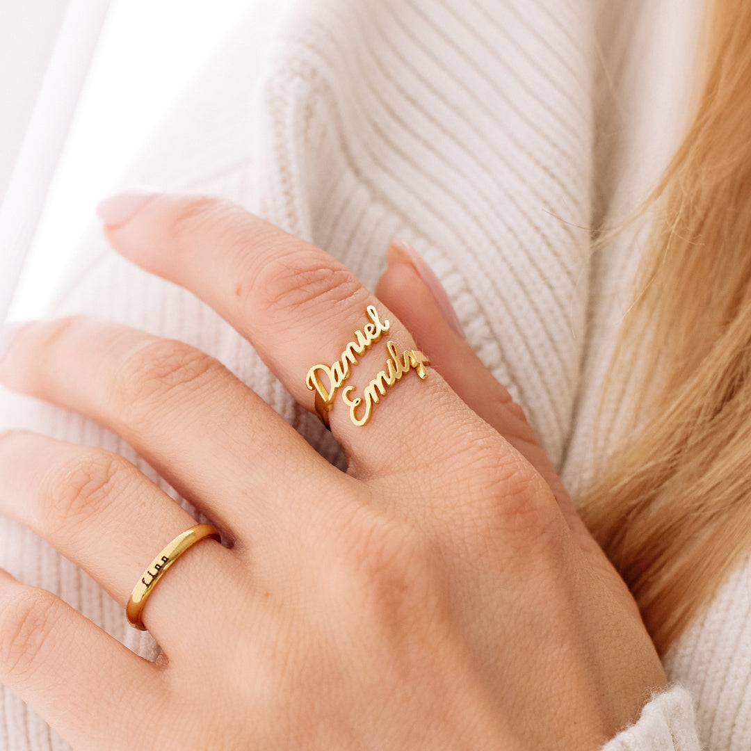 Open Band Double Name Ring