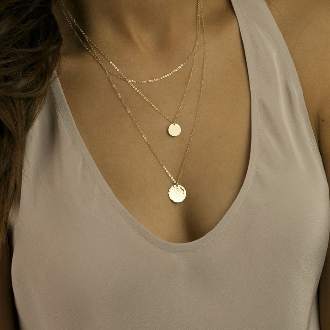 Classic 3-Layer Disk Necklace Set