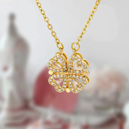 Lucky Clover Four Leaf Magnetic Heart Design Necklace