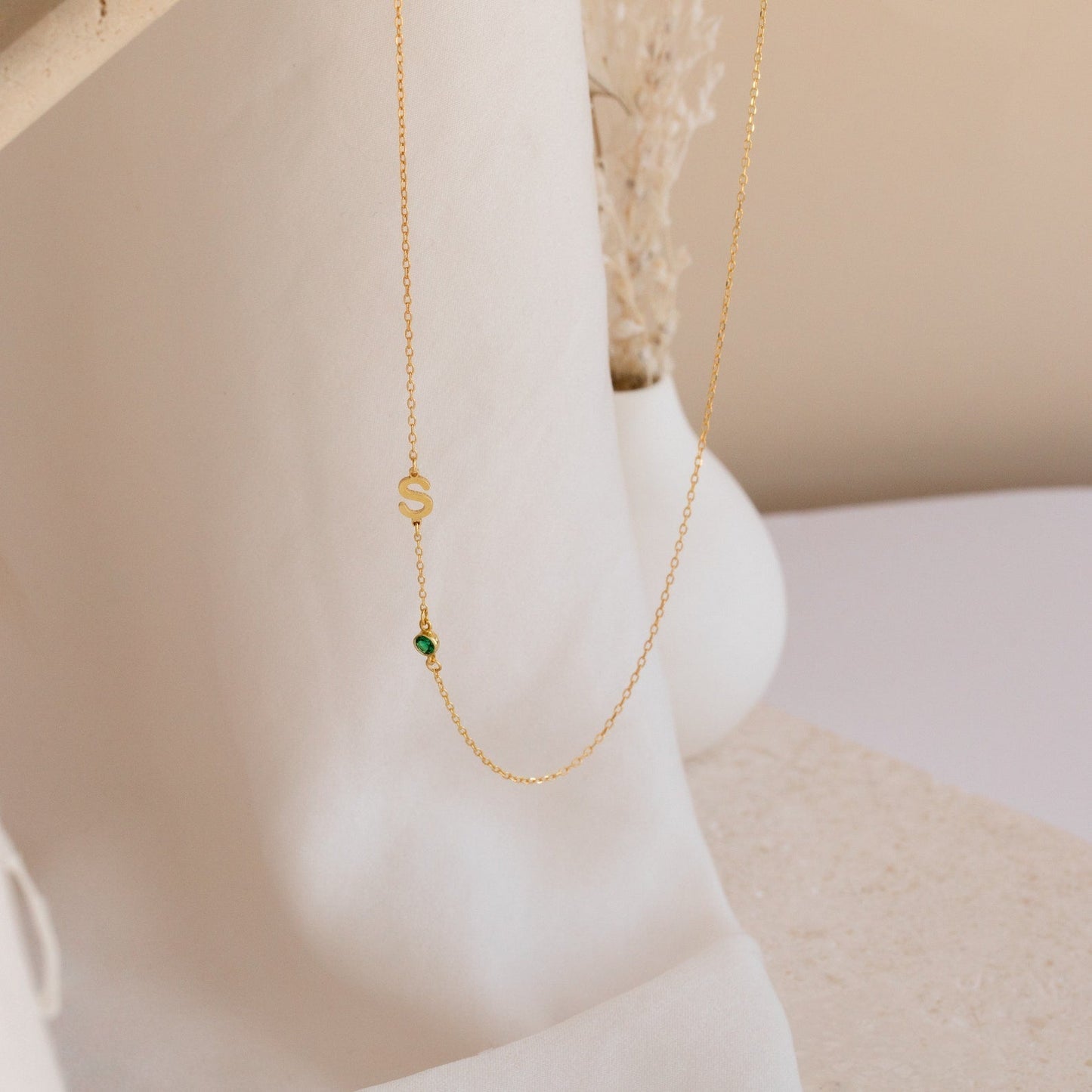 Sparkling Stone Initial Pendant Necklace
