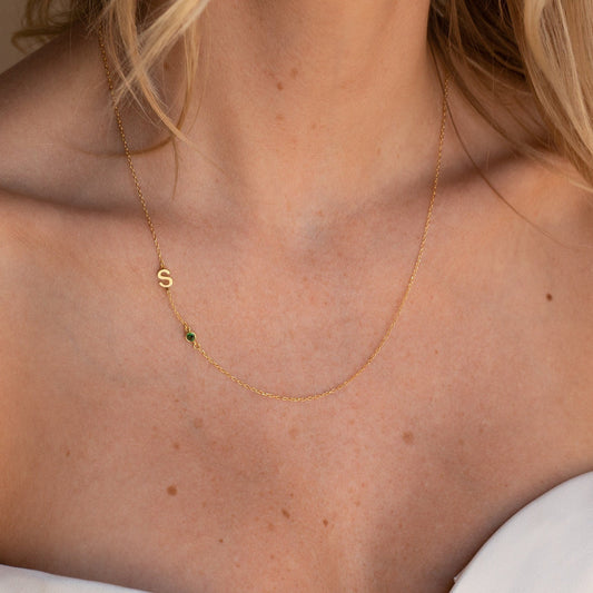 Sparkling Stone Initial Pendant Necklace