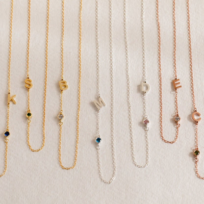 Sparkling Stone Initial Pendant Necklace