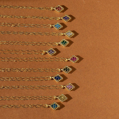 Personalized Birthstone Rhombus Pendant Necklace