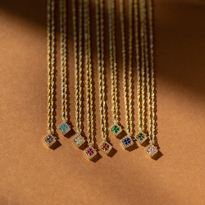 Personalized Birthstone Rhombus Pendant Necklace