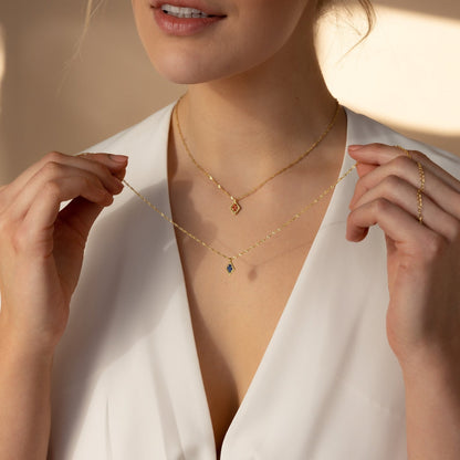Personalized Birthstone Rhombus Pendant Necklace