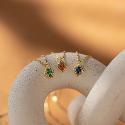 Personalized Birthstone Rhombus Pendant Necklace