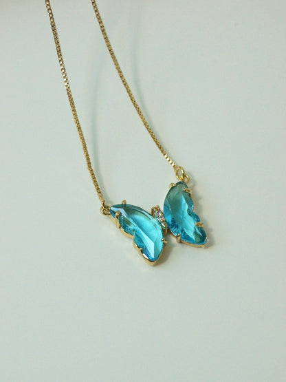 Elegant Aqua Crystal Butterfly Necklace