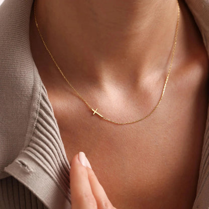 Horizontal Contemporary Blended Cross Necklace