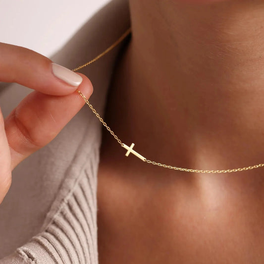 Horizontal Contemporary Blended Cross Necklace