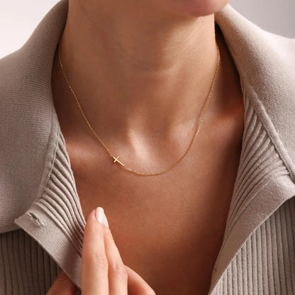 Horizontal Contemporary Blended Cross Necklace