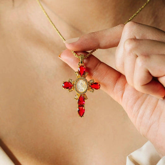 Red Zircon Jewel Cross Necklace